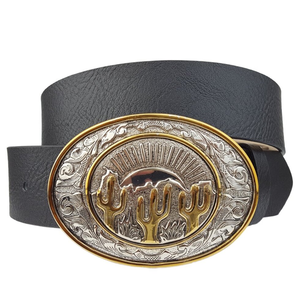 Western-Inspired Catus Theme Oval Buckle belt